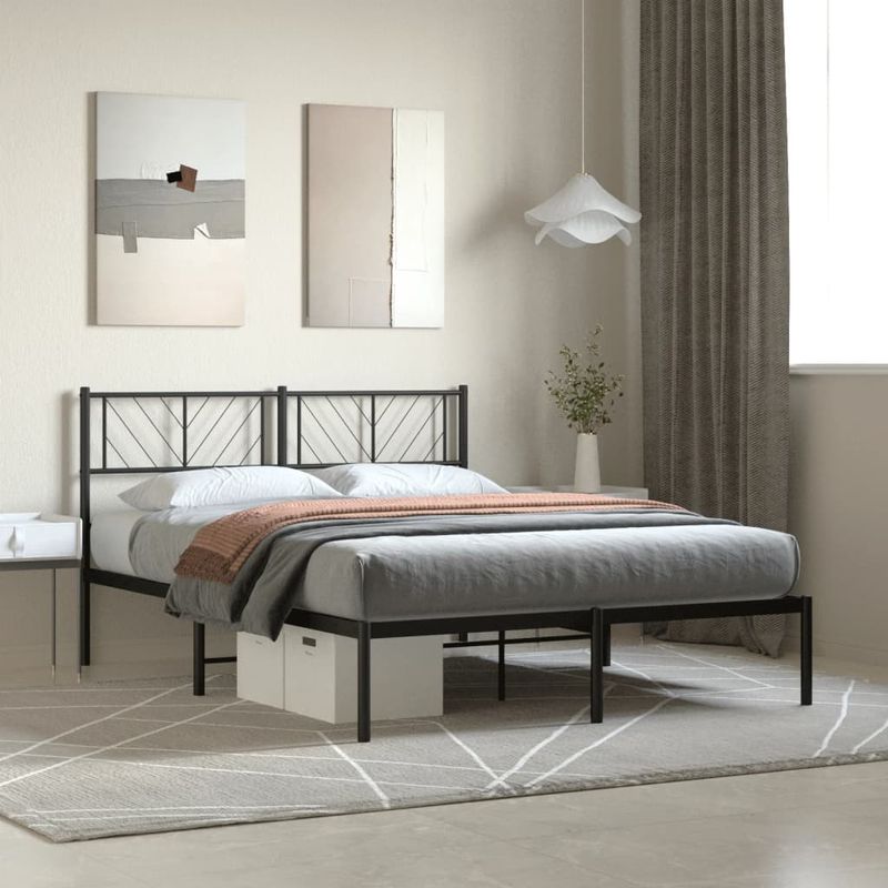 Casa si Gradina - Mobilier - Paturi si accesorii - Paturi - Cadru de pat metalic cu tablie, negru, 160x200 cm - Infinity.ro