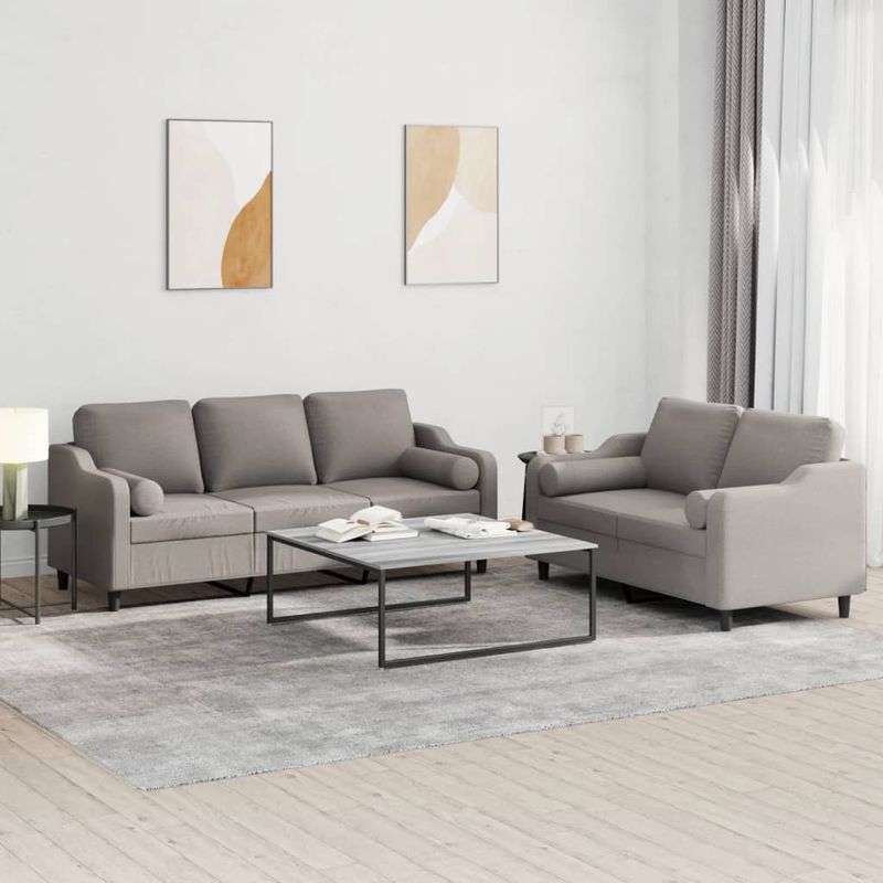 Casa si Gradina - Mobilier - Seturi de mobilier - Seturi living - Set de canapele cu perne, 2 piese, gri taupe, textil - Infinity.ro