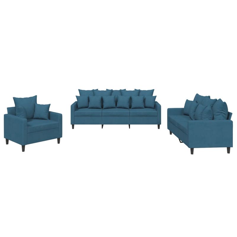 Casa si Gradina - Mobilier - Seturi de mobilier - Seturi living - Set de canapele cu perne, 3 piese, albastru, catifea - Infinity.ro
