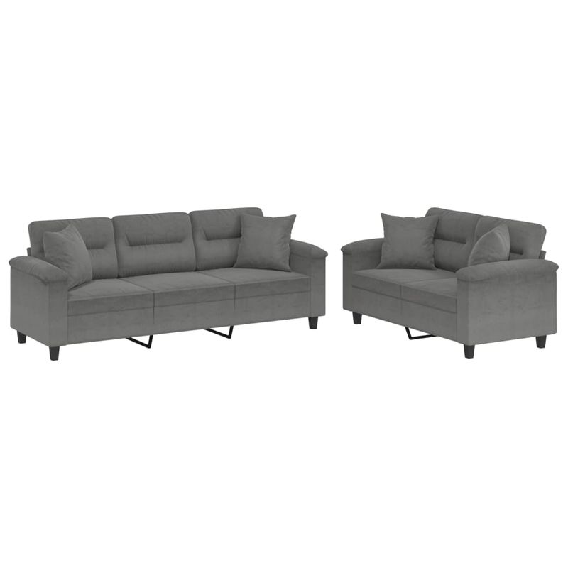 Casa si Gradina - Mobilier - Seturi de mobilier - Seturi living - Set de canapele cu perne, 2 piese, gri inchis, microfibra - Infinity.ro