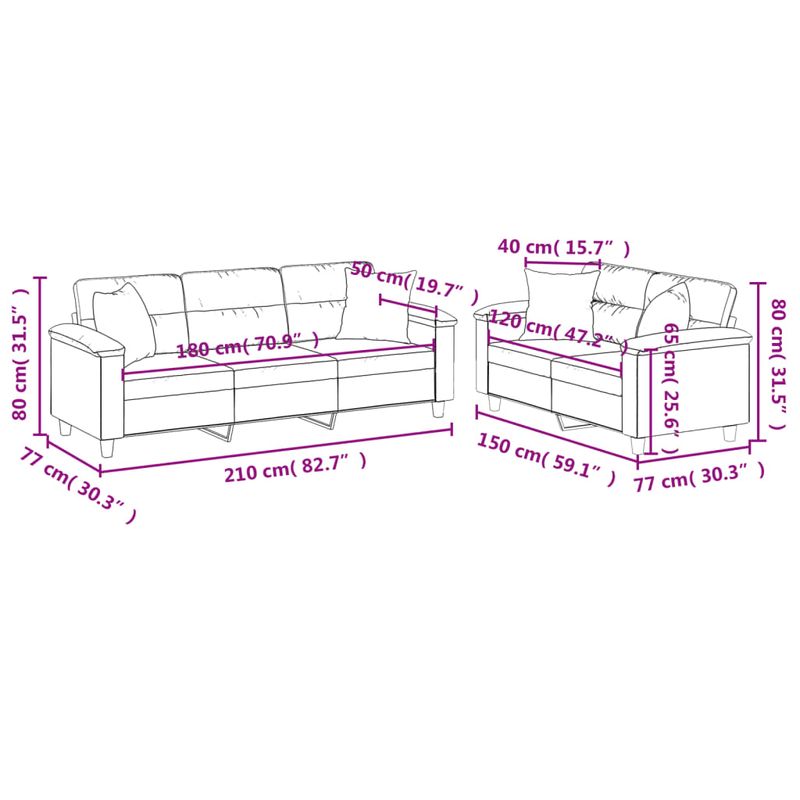 Casa si Gradina - Mobilier - Seturi de mobilier - Seturi living - Set de canapele cu perne, 2 piese, gri inchis, microfibra - Infinity.ro