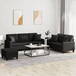 Casa si Gradina - Mobilier - Seturi de mobilier - Seturi living - Set de canapele cu perne, 3 piese, negru, piele ecologica - Infinity.ro