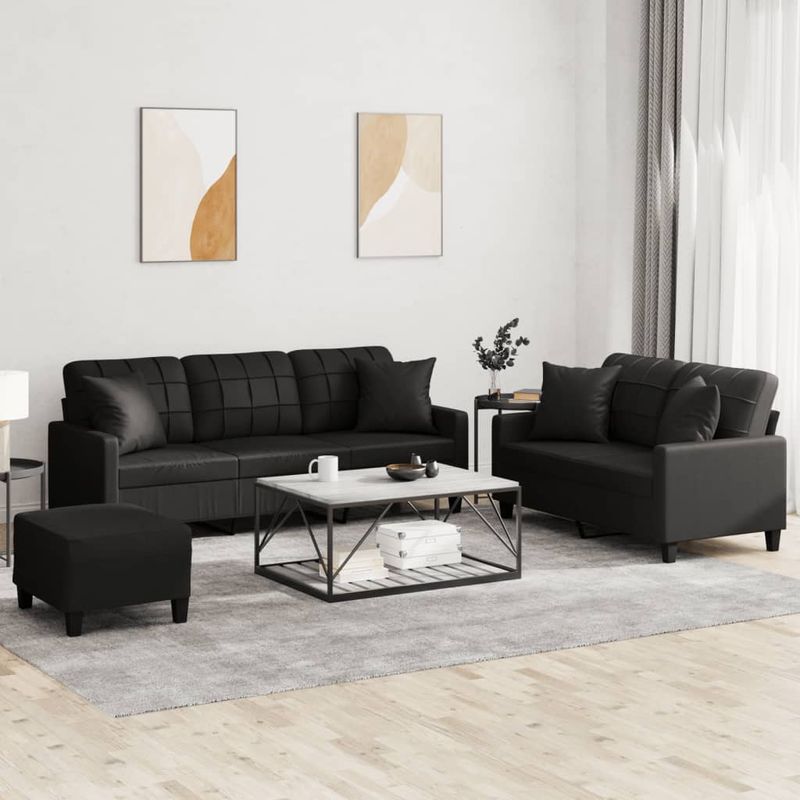 Casa si Gradina - Mobilier - Seturi de mobilier - Seturi living - Set de canapele cu perne, 3 piese, negru, piele ecologica - Infinity.ro