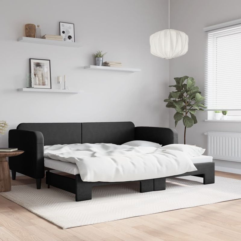 Casa si Gradina - Mobilier - Paturi si accesorii - Paturi - Pat de zi cu extensie, negru, 90x190 cm, textil - Infinity.ro