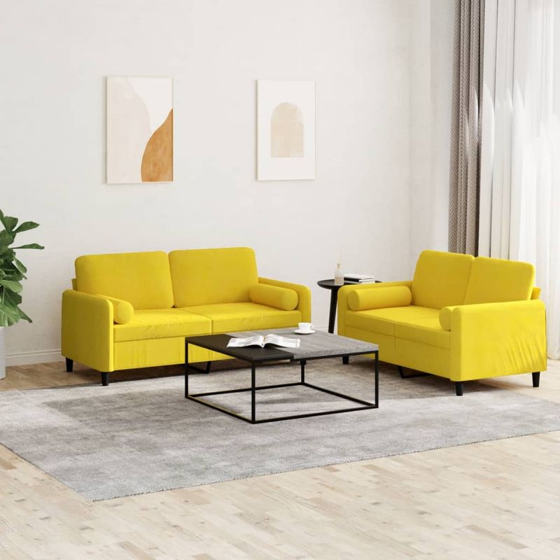 Casa si Gradina - Mobilier - Seturi de mobilier - Seturi living - Set de canapele cu perne, 2 piese, galben, catifea - Infinity.ro