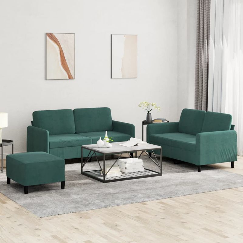 Casa si Gradina - Mobilier - Seturi de mobilier - Seturi living - Set de canapele, 3 piese, verde inchis, catifea - Infinity.ro