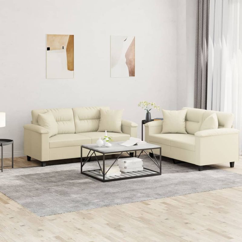 Casa si Gradina - Mobilier - Seturi de mobilier - Seturi living - Set de canapele cu perne, 2 piese, crem, piele ecologica - Infinity.ro