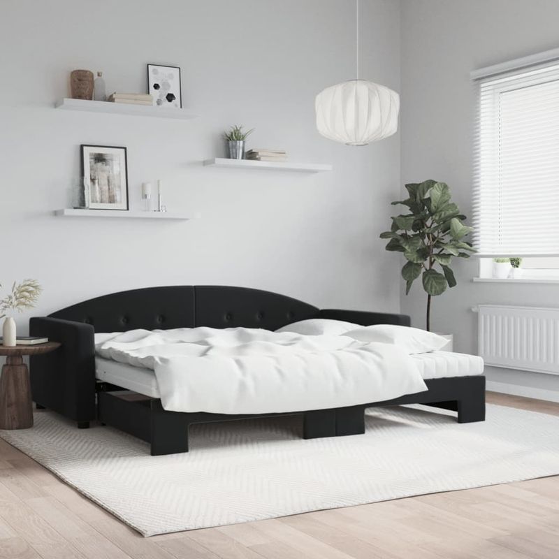 Casa si Gradina - Mobilier - Paturi si accesorii - Paturi - Pat de zi cu extensie si saltele, negru, 90x190 cm, catifea - Infinity.ro