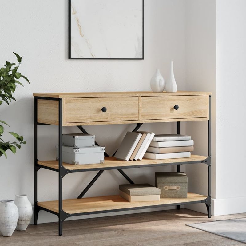 Casa si Gradina - Mobilier - Comode si corpuri - Console - Masa consola cu sertare si rafturi stejar sonoma lemn prelucrat - Infinity.ro