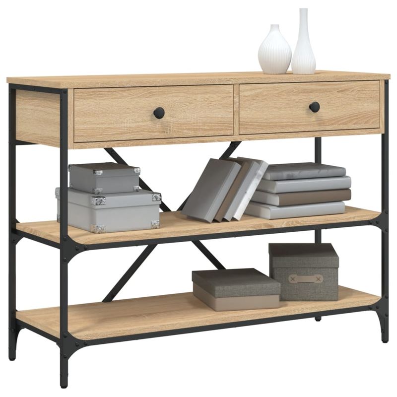 Casa si Gradina - Mobilier - Comode si corpuri - Console - Masa consola cu sertare si rafturi stejar sonoma lemn prelucrat - Infinity.ro