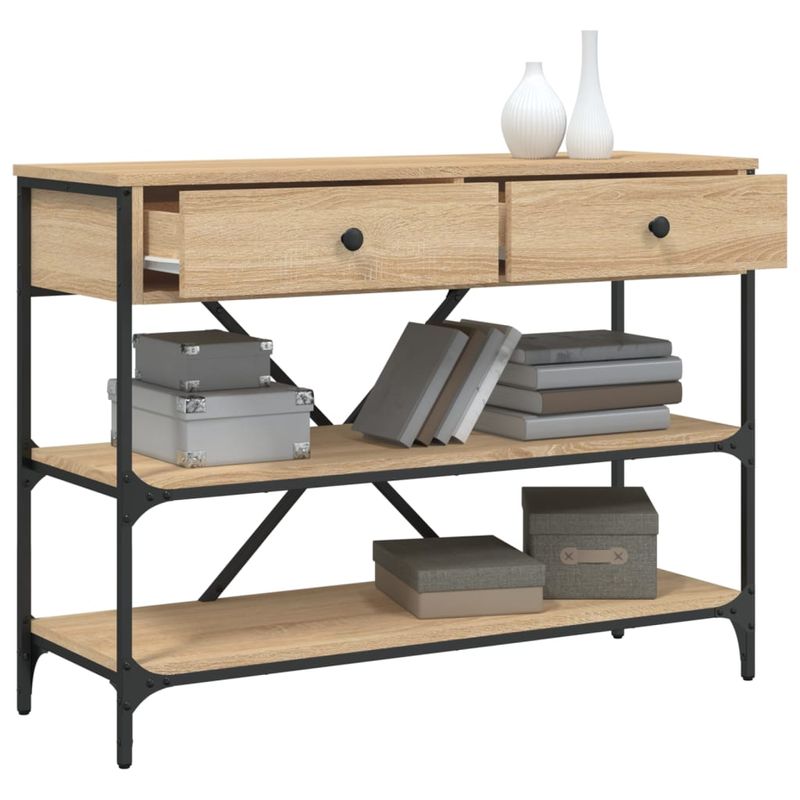 Casa si Gradina - Mobilier - Comode si corpuri - Console - Masa consola cu sertare si rafturi stejar sonoma lemn prelucrat - Infinity.ro