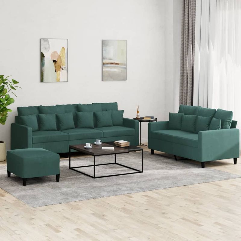 Casa si Gradina - Mobilier - Seturi de mobilier - Seturi living - Set de canapele cu perne, 3 piese, verde inchis, catifea - Infinity.ro