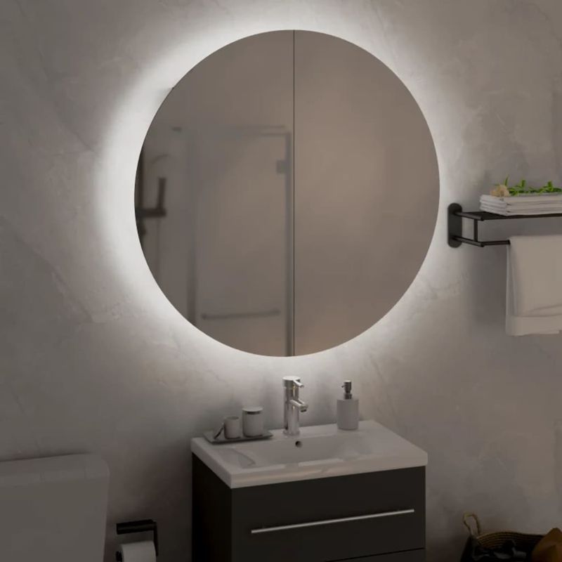 Casa si Gradina - Mobilier - Mobilier baie - Corpuri baie - Dulap de baie cu oglinda rotunda si LED, stejar, 54x54x17,5 cm - Infinity.ro