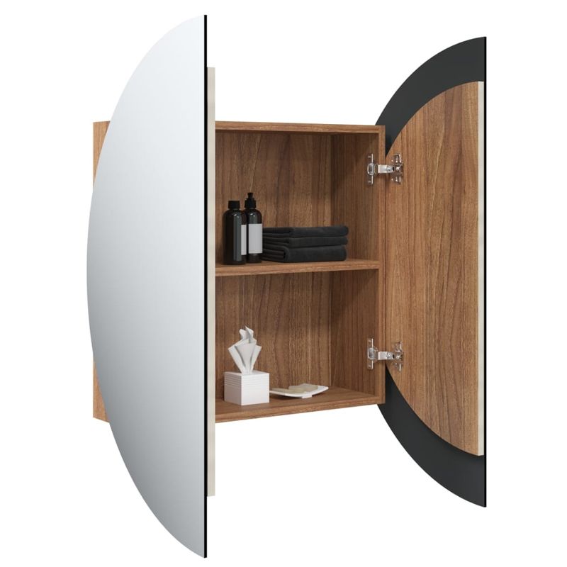 Casa si Gradina - Mobilier - Mobilier baie - Corpuri baie - Dulap de baie cu oglinda rotunda si LED, stejar, 54x54x17,5 cm - Infinity.ro