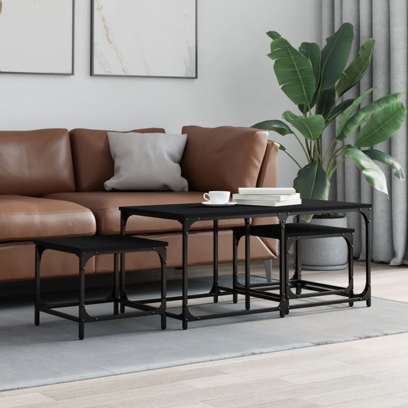 Casa si Gradina - Mobilier - Mese si birouri - Masute de cafea - Mese suprapuse de cafea, 3 buc, negru, lemn prelucrat - Infinity.ro