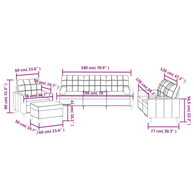 Casa si Gradina - Mobilier - Seturi de mobilier - Seturi living - Set de canapele cu perne, 4 piese, crem, microfibra - Infinity.ro