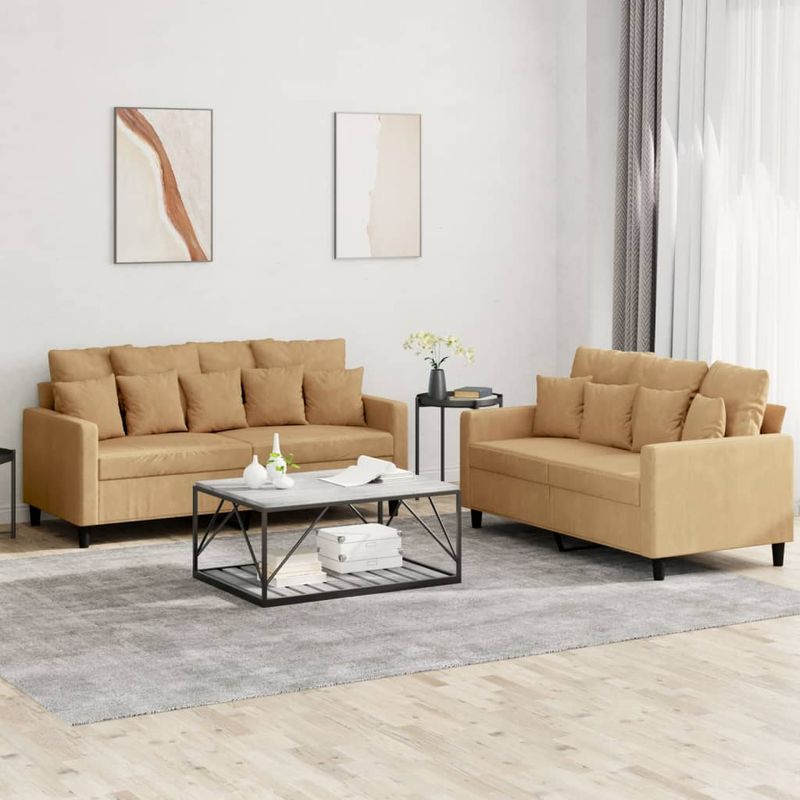 Casa si Gradina - Mobilier - Seturi de mobilier - Seturi living - Set de canapele cu perne, 2 piese, maro, catifea - Infinity.ro