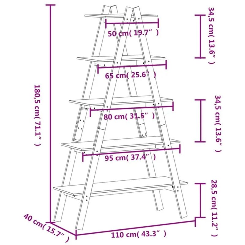 Casa si Gradina - Mobilier - Biblioteci si rafturi - Biblioteci - Raft cu 5 niveluri in forma de A, 110x40x180,5 cm lemn masiv pin, negru - Infinity.ro