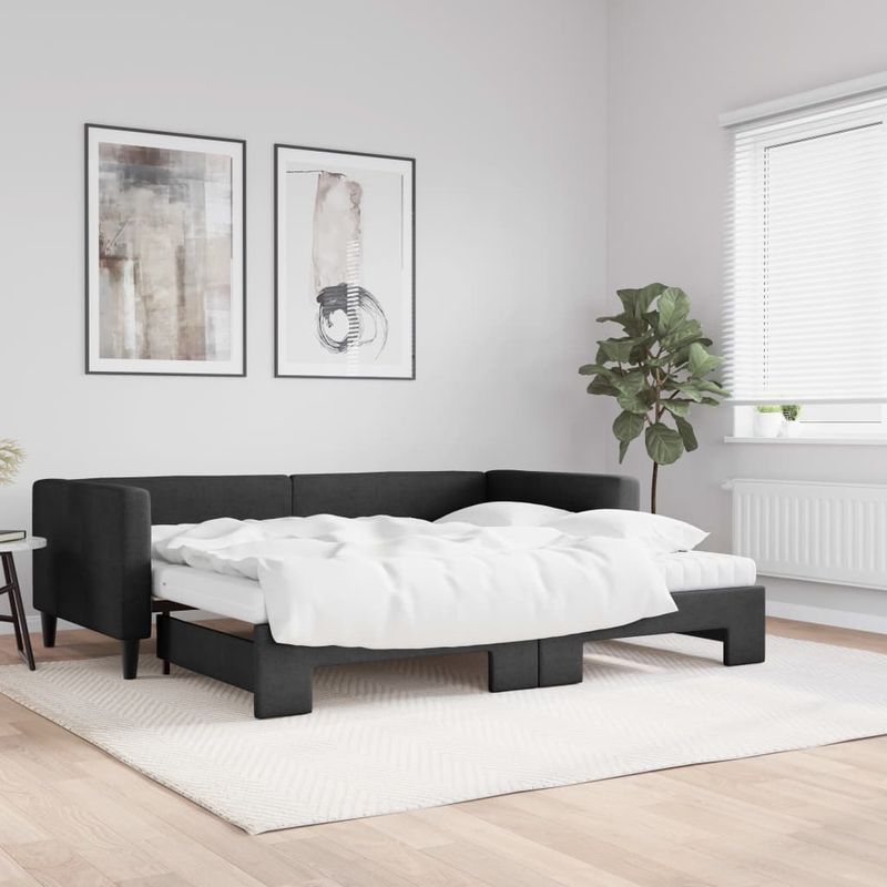 Casa si Gradina - Mobilier - Paturi si accesorii - Paturi - Pat de zi cu extensie si saltele, negru, 90x200 cm, textil - Infinity.ro