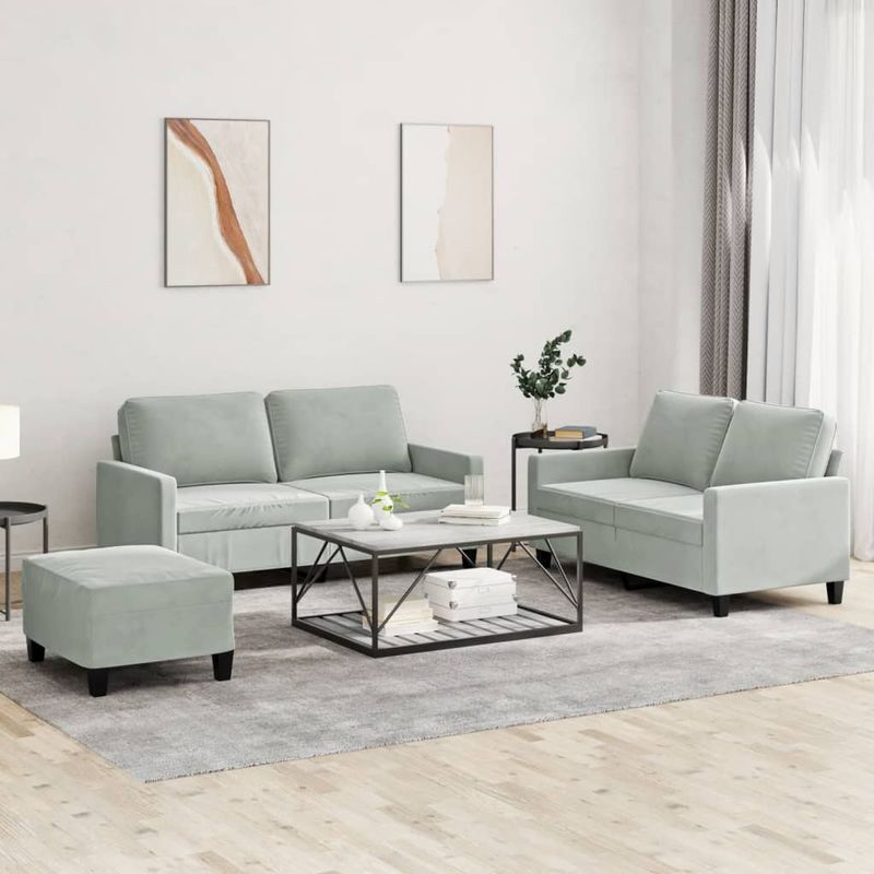 Casa si Gradina - Mobilier - Seturi de mobilier - Seturi living - Set de canapele cu perne, 3 piese, gri deschis, catifea - Infinity.ro