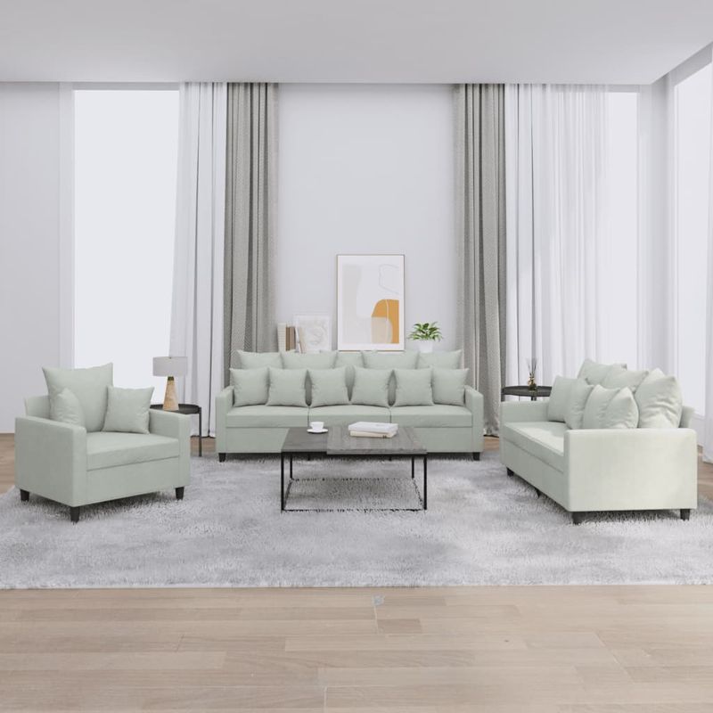 Casa si Gradina - Mobilier - Seturi de mobilier - Seturi living - Set de canapele cu perne, 3 piese, gri deschis, catifea - Infinity.ro