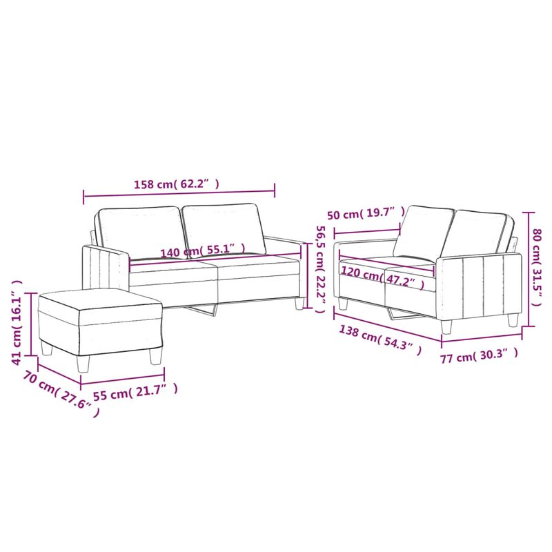 Casa si Gradina - Mobilier - Seturi de mobilier - Seturi living - Set de canapele cu perne, 3 piese, gri deschis, catifea - Infinity.ro