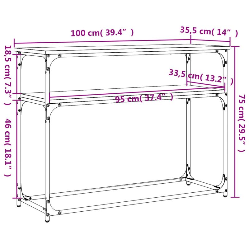Casa si Gradina - Mobilier - Comode si corpuri - Console - Masuta consola, gri sonoma, 100x35,5x75 cm, lemn prelucrat - Infinity.ro