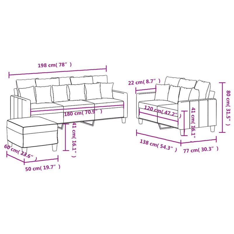 Casa si Gradina - Mobilier - Seturi de mobilier - Seturi living - Set de canapele cu perne, 3 piese, maro, textil - Infinity.ro