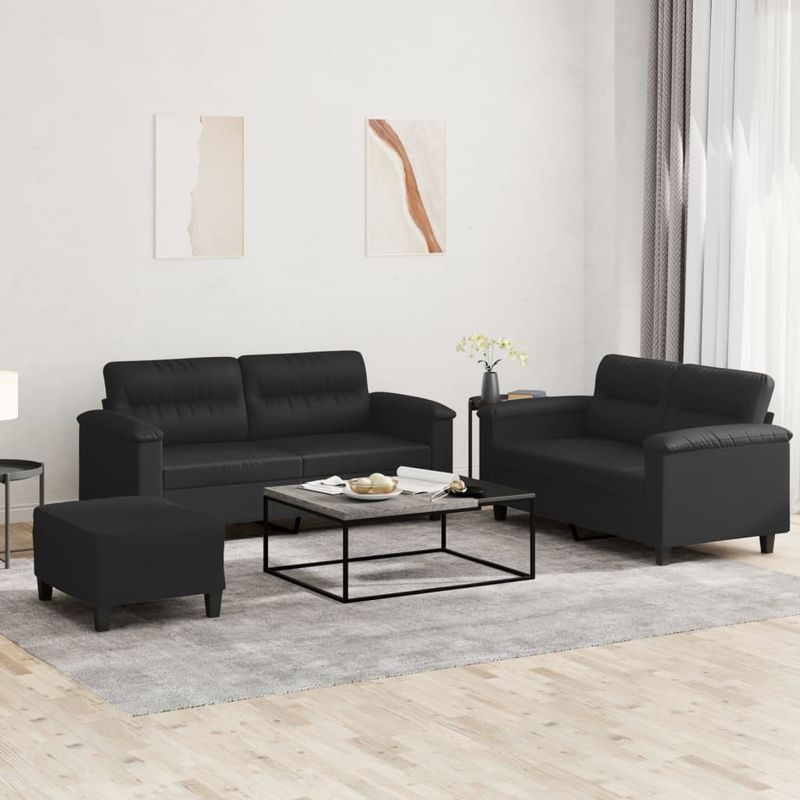 Casa si Gradina - Mobilier - Seturi de mobilier - Seturi living - Set de canapele cu perne, 3 piese, negru, piele ecologica - Infinity.ro