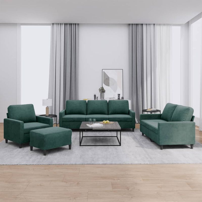 Casa si Gradina - Mobilier - Seturi de mobilier - Seturi living - Set de canapele cu perne, 4 piese, verde inchis, catifea - Infinity.ro