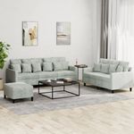 Casa si Gradina - Mobilier - Seturi de mobilier - Seturi living - Set de canapele cu perne, 3 piese, gri deschis, catifea - Infinity.ro