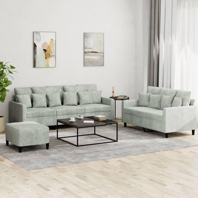 Casa si Gradina - Mobilier - Seturi de mobilier - Seturi living - Set de canapele cu perne, 3 piese, gri deschis, catifea - Infinity.ro
