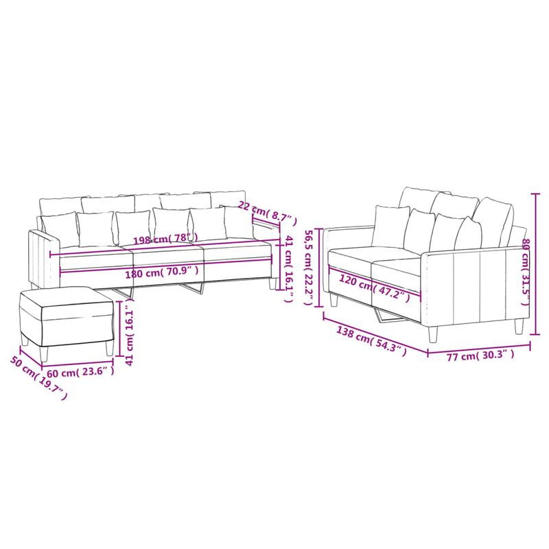 Casa si Gradina - Mobilier - Seturi de mobilier - Seturi living - Set de canapele cu perne, 3 piese, gri deschis, catifea - Infinity.ro