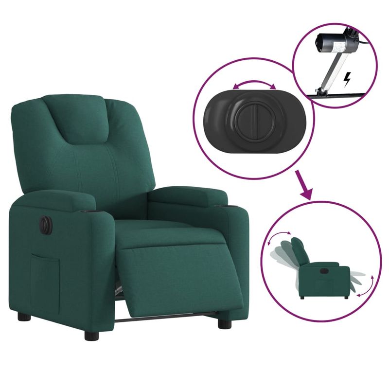 Casa si Gradina - Mobilier - Scaune si fotolii - Fotolii - Fotoliu rabatabil electric, verde inchis, material textil - Infinity.ro