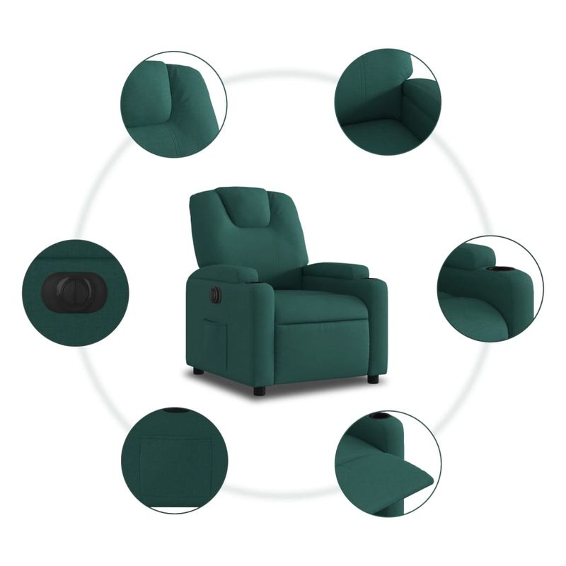 Casa si Gradina - Mobilier - Scaune si fotolii - Fotolii - Fotoliu rabatabil electric, verde inchis, material textil - Infinity.ro