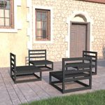 Casa si Gradina - Gradina si terasa - Mobilier exterior - Seturi mobila gradina - Set mobilier de gradina, 4 piese, negru, lemn masiv de pin - Infinity.ro