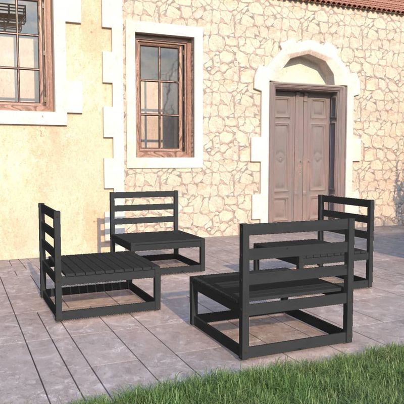 Casa si Gradina - Gradina si terasa - Mobilier exterior - Seturi mobila gradina - Set mobilier de gradina, 4 piese, negru, lemn masiv de pin - Infinity.ro
