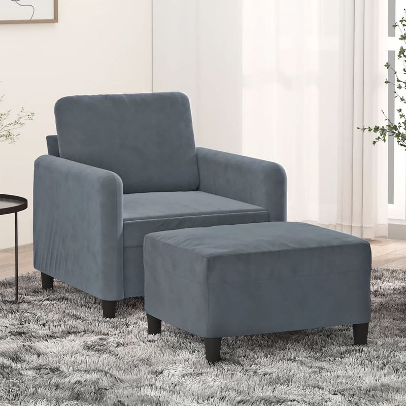 Casa si Gradina - Mobilier - Scaune si fotolii - Fotolii - Fotoliu canapea cu taburet, gri inchis, 60 cm, catifea - Infinity.ro