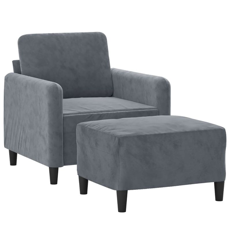 Casa si Gradina - Mobilier - Scaune si fotolii - Fotolii - Fotoliu canapea cu taburet, gri inchis, 60 cm, catifea - Infinity.ro