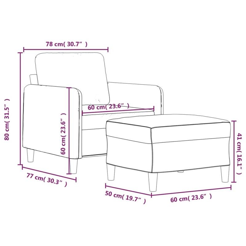 Casa si Gradina - Mobilier - Scaune si fotolii - Fotolii - Fotoliu canapea cu taburet, gri inchis, 60 cm, catifea - Infinity.ro