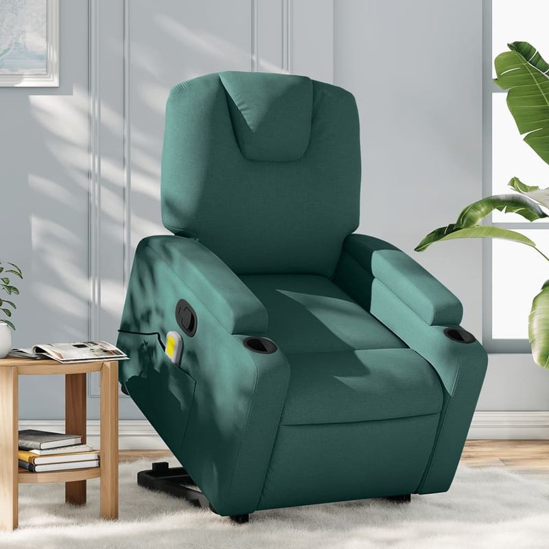 Ingrijire personala si Cosmetice - Sanatate si wellness - Articole wellness - Fotolii de masaj - Fotoliu rabatabil de masaj, cu ridicare, verde inchis, textil - Infinity.ro