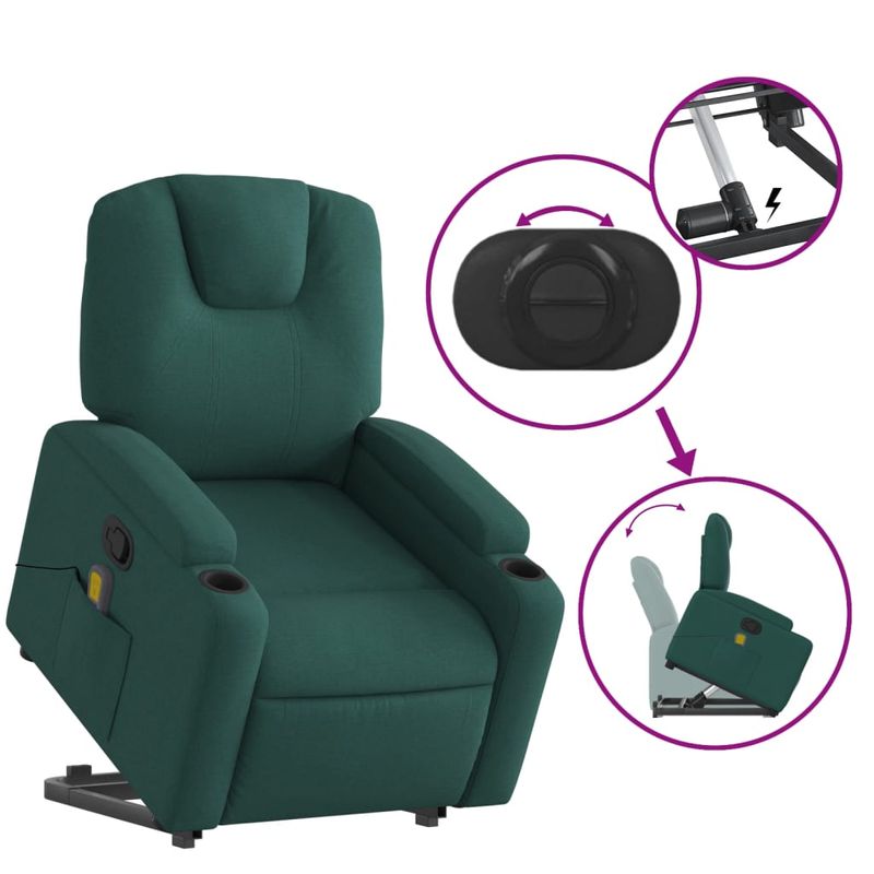 Ingrijire personala si Cosmetice - Sanatate si wellness - Articole wellness - Fotolii de masaj - Fotoliu rabatabil de masaj, cu ridicare, verde inchis, textil - Infinity.ro