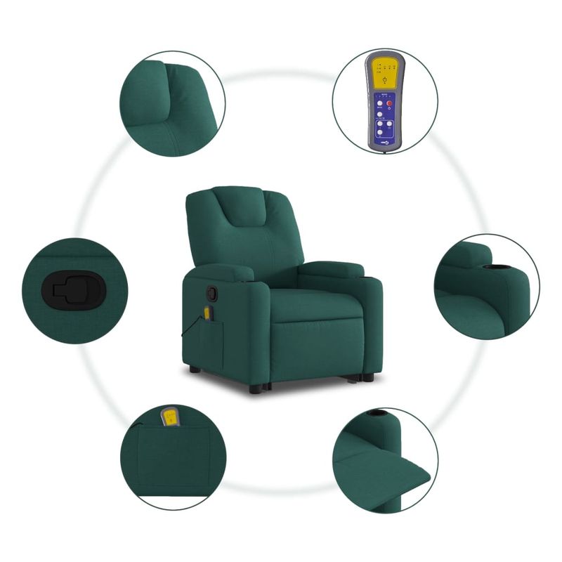 Ingrijire personala si Cosmetice - Sanatate si wellness - Articole wellness - Fotolii de masaj - Fotoliu rabatabil de masaj, cu ridicare, verde inchis, textil - Infinity.ro