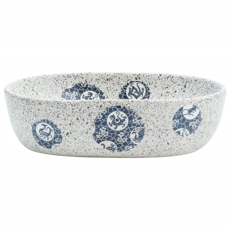 Casa si Gradina/Sanitare/Lavoar baie si accesorii/Lavoare si piedestale - Lavoar de blat, gri si albastru, 47x33x13 cm, ceramica, oval - Infinity.ro