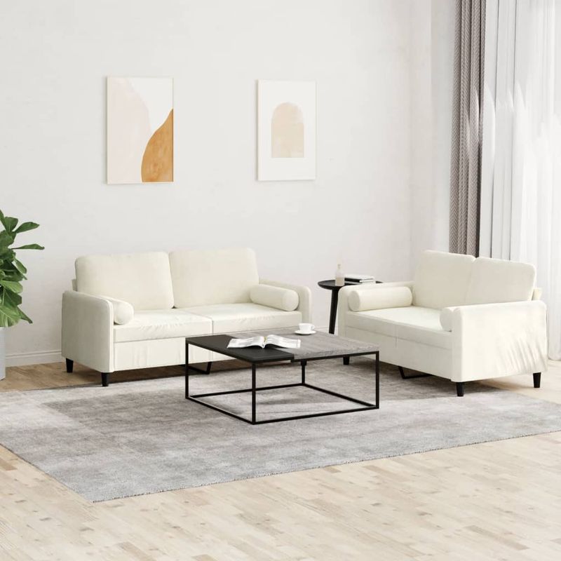 Casa si Gradina - Mobilier - Seturi de mobilier - Seturi living - Set de canapele cu perne, 2 piese, crem, catifea - Infinity.ro