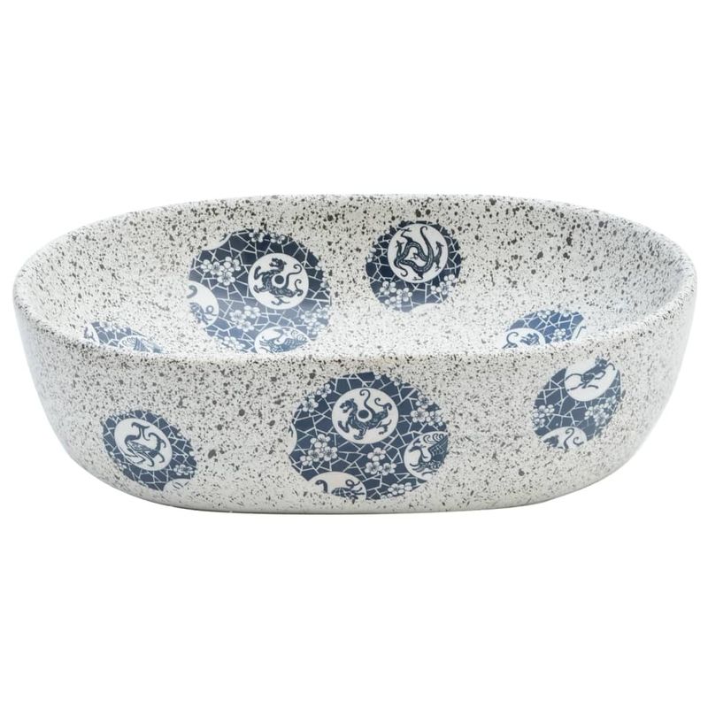 Casa si Gradina/Sanitare/Lavoar baie si accesorii/Lavoare si piedestale - Lavoar de blat, gri si albastru, 47x33x13 cm, ceramica, oval - Infinity.ro