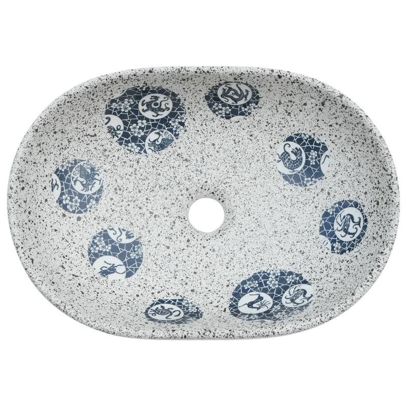 Casa si Gradina/Sanitare/Lavoar baie si accesorii/Lavoare si piedestale - Lavoar de blat, gri si albastru, 47x33x13 cm, ceramica, oval - Infinity.ro