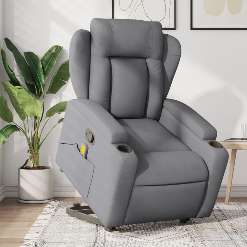 Ingrijire personala si Cosmetice - Sanatate si wellness - Articole wellness - Fotolii de masaj - Fotoliu de masaj rabatabil cu ridicare, gri deschis, textil - Infinity.ro