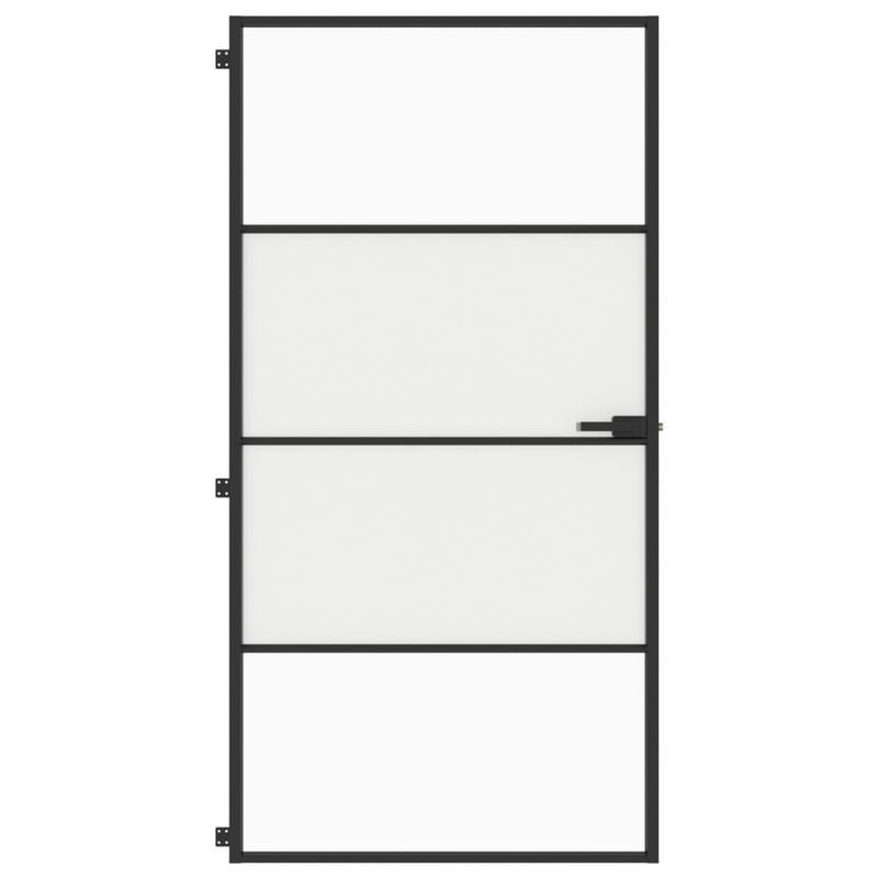 Casa si Gradina - Constructii - Usi interior, exterior si garaj - Usi garaj - Usa interior negru 102,5x201,5 cm sticla securiz./aluminiu slim, negru și transparent și mat, model 3 bare orizontale - Infinity.ro