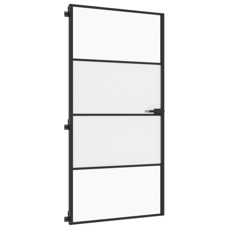 Casa si Gradina - Constructii - Usi interior, exterior si garaj - Usi garaj - Usa interior negru 102,5x201,5 cm sticla securiz./aluminiu slim, negru și transparent și mat, model 3 bare orizontale - Infinity.ro